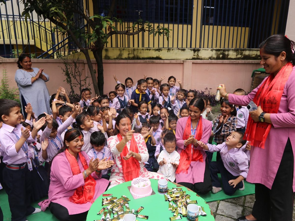 Pre-primary students and their teachers celebrating Teachers' Day in the Precious school courtyard