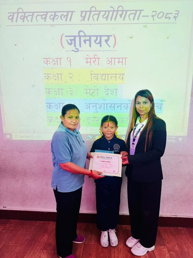 Student receiving a Certificate of Merit at a speech competition